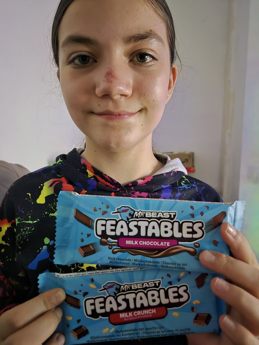 My daughter's first #Feastables chocolate. Thank you <a href="/MrBeast/">MrBeast</a>