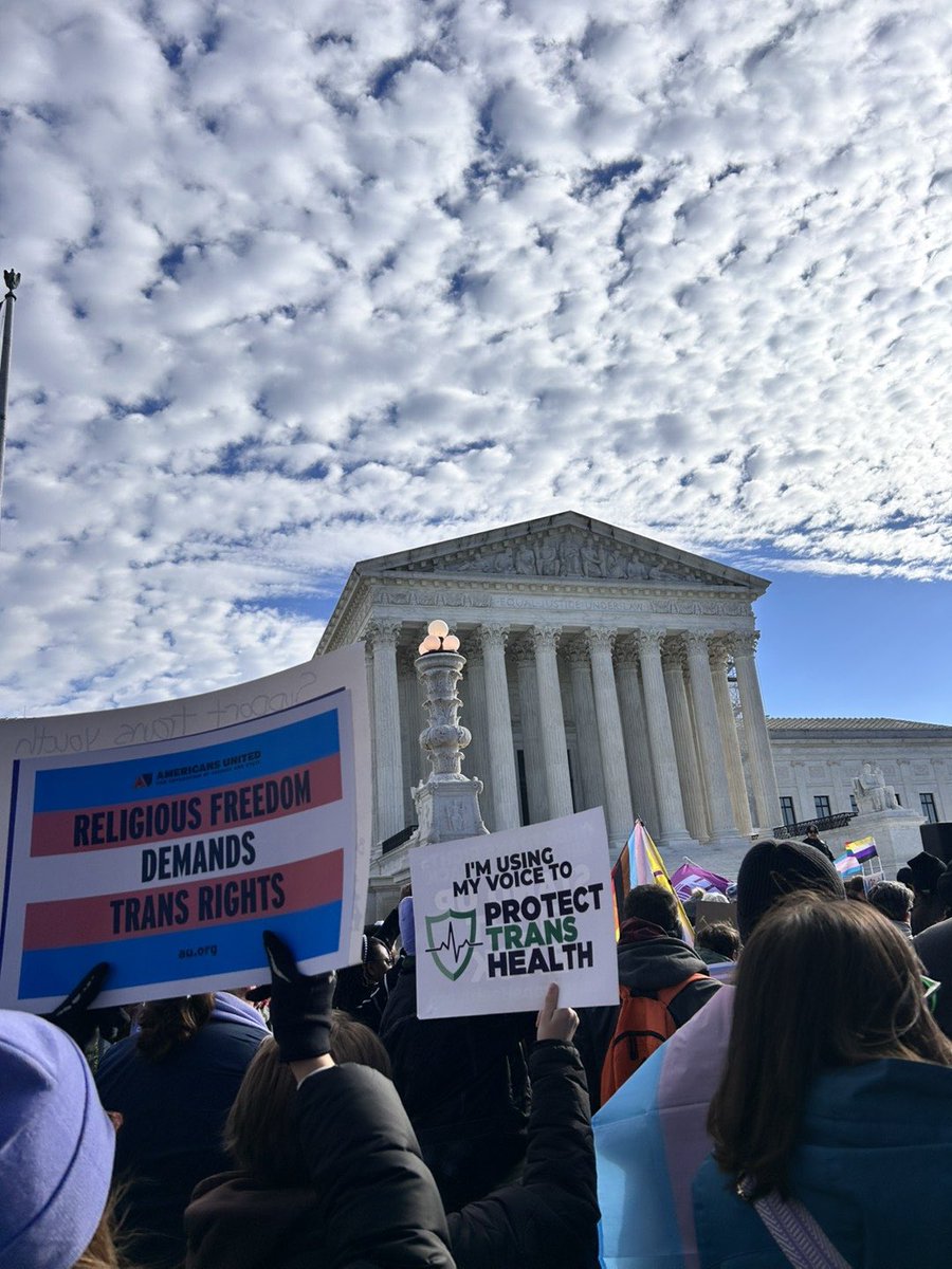 TheRAC's tweet photo. Yesterday, we were proud to join @KeshetGLBTJews, @NCJW, and many faith and secular partners as the Supreme Court heard oral arguments in U.S. v. Skrmetti. Gender-affirming care is lifesaving. We will continue to support bodily autonomy &amp; full equality for all transgender youth. https://t.co/OONqSXBCU3
