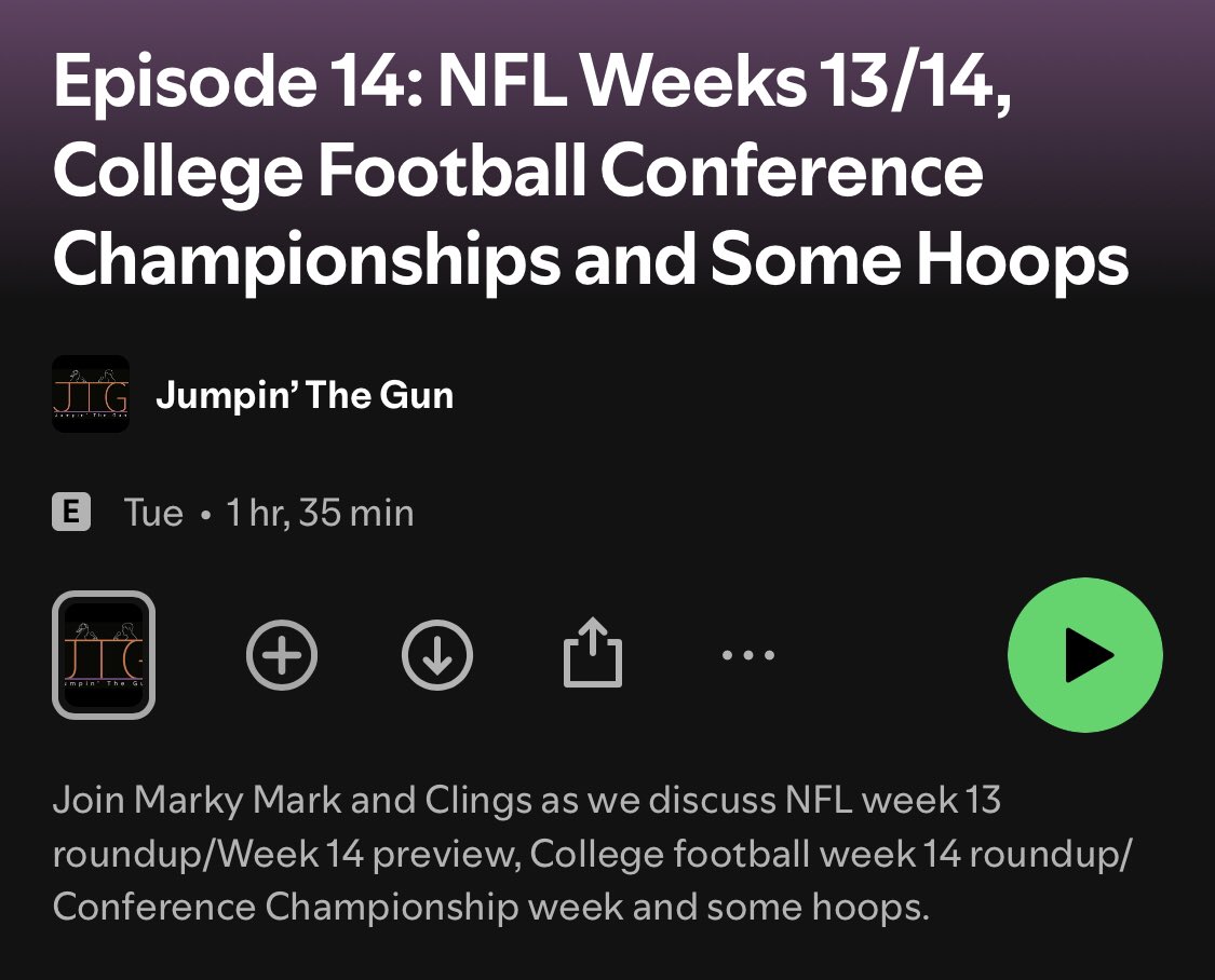 JumpinTheGunPod's tweet photo. Jumping The Gun Podcast has a new episode out!! 🗣️🔥🎧. This week is championship week for NCAA Football. Check us out for more sports betting plays and news!! 🏈🏀⚾️ #Podcast #newepisode #JTGP #NewPodcast #sportsbetting #Retweet https://t.co/eFzFGZvom6