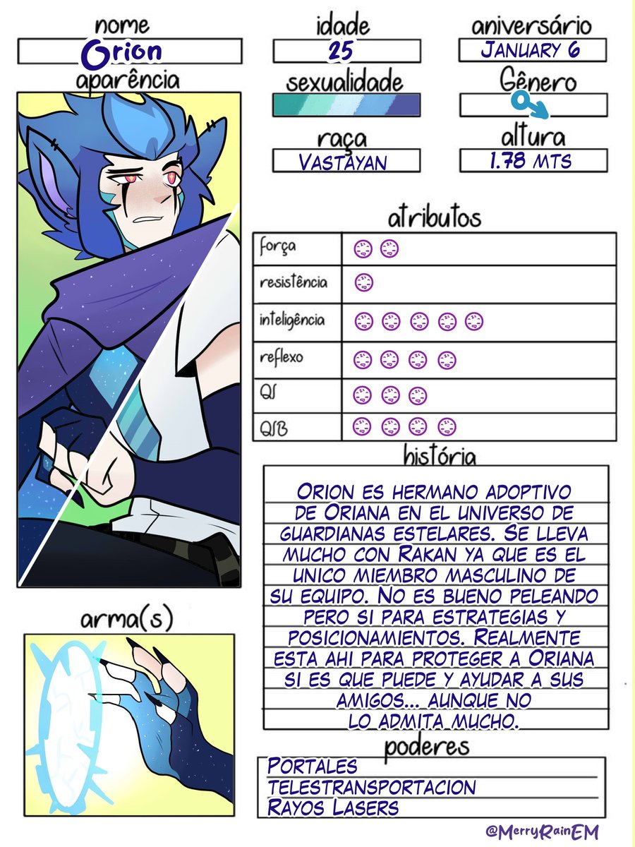 MerryRainEM's tweet photo. Ahí va la fichita de Orión Guardián Estelar! ✨

Un dato curioso es que aún sigue teniendo problemas con su padre Singed en casa xD

Y le gusta comer pan :3 lo hace muy feliz 🥐

 #arcaneoc #Leagueoflegend #loloc #starguardian #leagueoflegendsoc #vastayan https://t.co/qCHiatOnpi