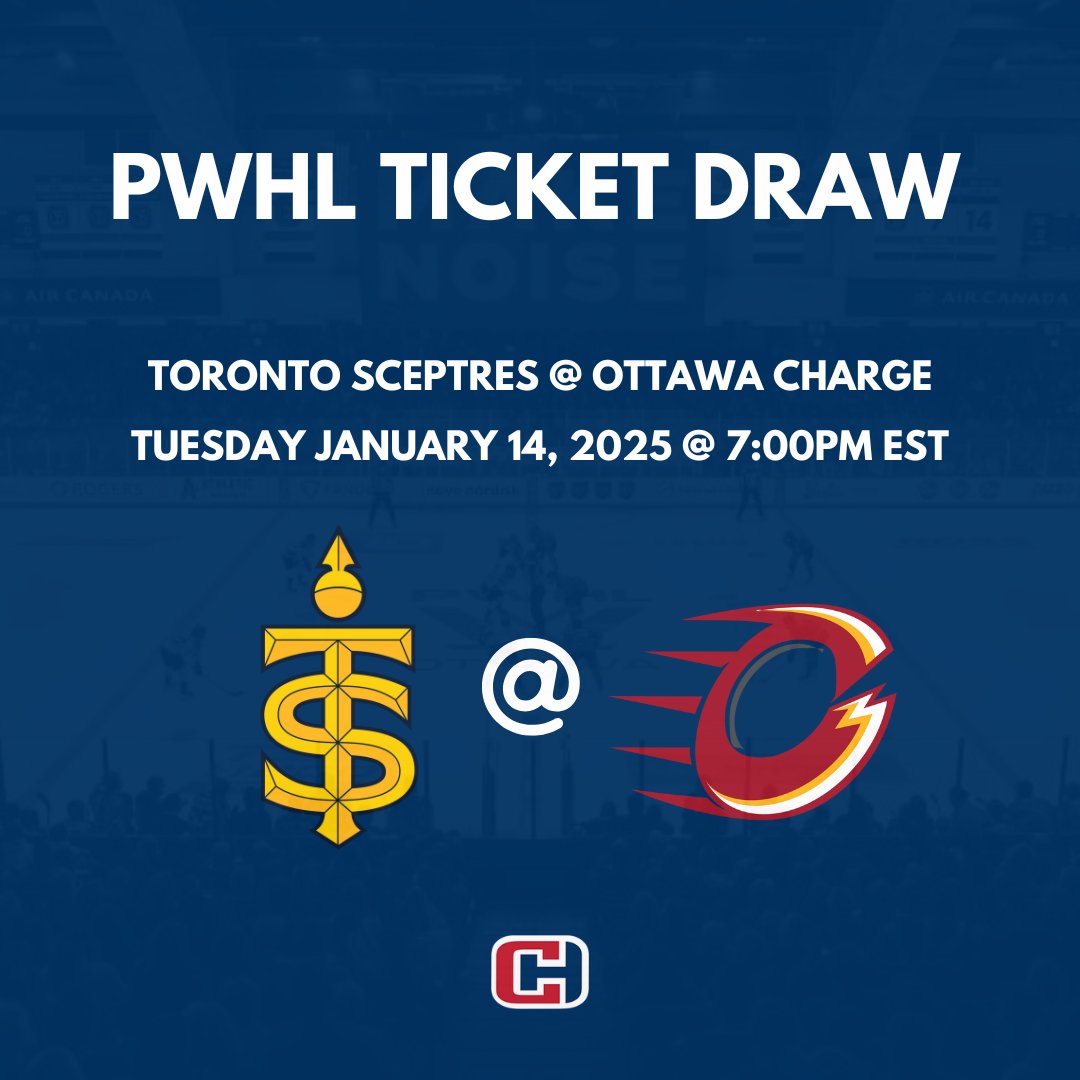 PWHL TICKET DRAW!

Please RETWEET, LIKE, and COMMENT #CARHAHockey for a chance at winning 3 tickets to the Ottawa Charge Vs Toronto Sceptres game in Ottawa on Tuesday January 14th!

The winners will be randomly chosen and announced next Thursday afternoon!

#CARHAHockey #PWHL