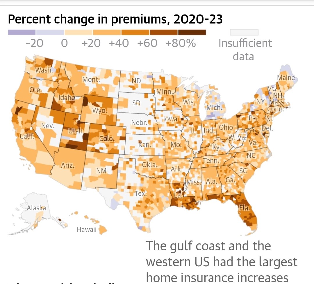 CleanAirMoms's tweet photo. How climate risks are driving up insurance premiums around the US – visualized...🔥🔥🔥
‘Tight correlation’ between premium rises and counties deemed most at risk from climate crisis, experts say https://t.co/azB2nFwmI3