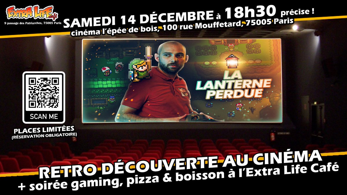 ExtraLifeCafe's tweet photo. 🎥 Rétro Découverte au cinéma ! 🎥

L'as-tu seulement déjà imaginé ? Une séance de cinéma spéciale pour voir un épisode de la web-série Rétro Découverte au cinéma ?

Aujourd'hui ca va être possible avec la diffusion de l'épisode final de la saison 5 suivi du making of et de la présence d'Edward et des acteurs de la série qui répondront à toutes vos questions en fin de séance.  

Aprés la séance tu as aussi la possibilité de prolonger ta soirée à l'Extra Life Café (le lieu de rencontre de la bande) pour un moment privilégié en présence d' @EzEdward1  et des comédiens de la série qui seront présent. Pizza et boisson comprise pour tous les participants à l'after ! C'est LA soirée où tu vas t'éclater, rencontrer des passionnés et profiter de jeux vidéo en illimité toute la soirée ! 🍿 

Prépare-toi à enchaîner des parties sur tous les jeux vidéo que tu as vu au fil des épisodes de la série ! C’est l'occasion rêvée de passer une soirée mémorable entouré(e) de la communauté Retro Découverte.

🎫 BILLETERIE : https://t.co/XhiUeXpbI1

Pour la séance de cinéma, rendez-vous à l'Extra Life Café (9 passage des Patriarches,75005 Paris) à 18h30. La diffusion aura lieu au cinéma l'épée de bois à 19h00 (100 rue mouffetard, 75005 Paris, à 1 minute de marche du café). 
L'after aura lieu de 21h00 à 23h00 à l'Extra Life café, boisson et pizza incluses avec accès à la gaming room jusqu'à la fermeture pour du free-play en illimité sur toutes nos consoles et bornes d'arcade.

Les places sont limitées alors ne passe pas à coté cette occasion unique !
 
On vous attend nombreux à cette soirée, une occasion unique de passer un moment exceptionnel.

La team Extra Life Café, 9 Passage des Patriarches, 75005 Paris.

#extralifecafe #elc #retrodecouverte