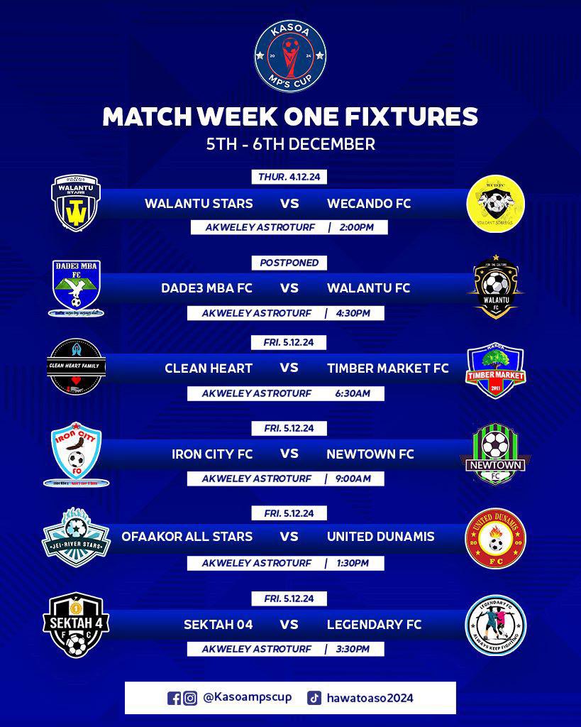 kasoampscup's tweet photo. MATCH WEEK 2 is around which matches are you excited to watch
#kmpc #KMPC24 #youthempowerment #obaatanpa #itispossible https://t.co/vfX5ylH41c