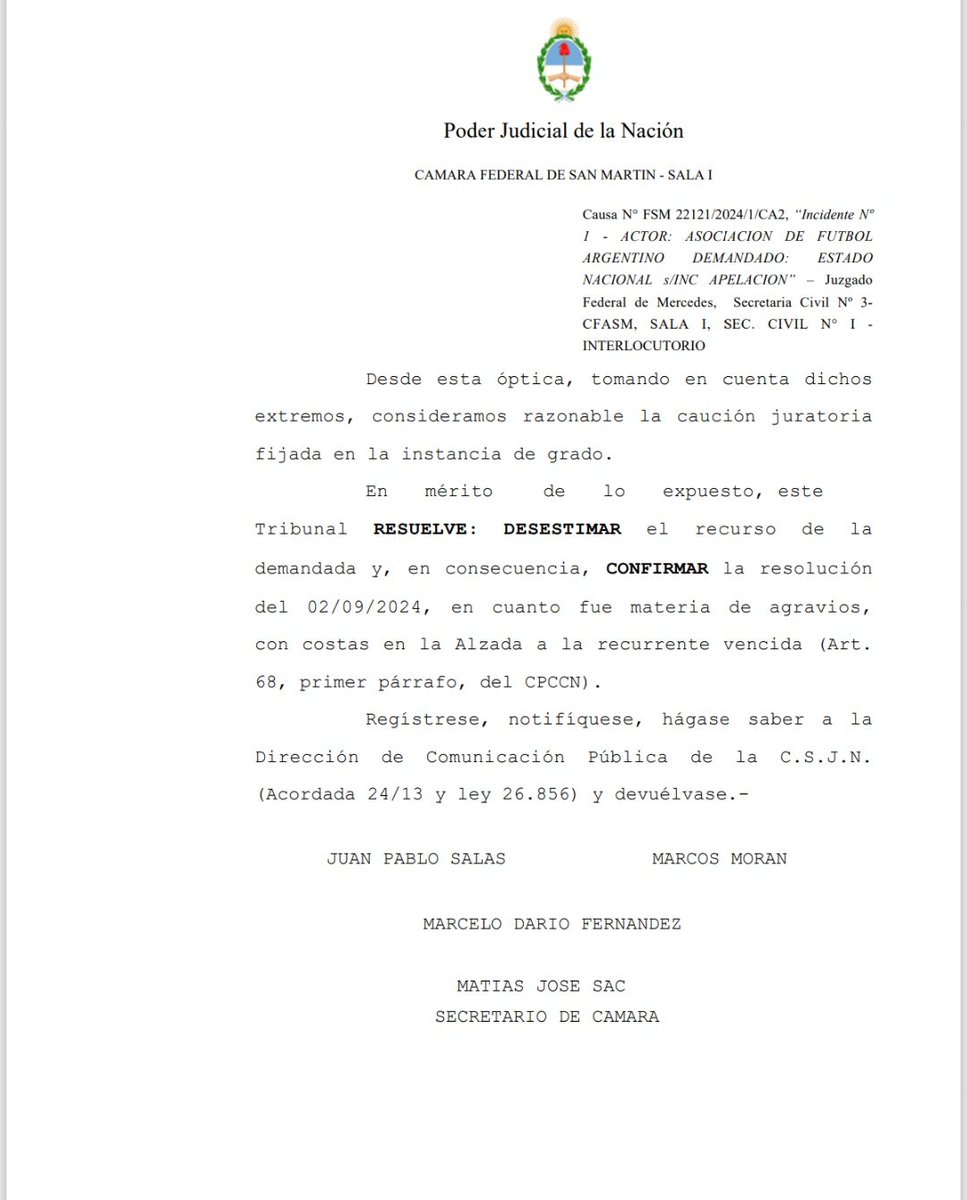 🚨#ALERTA | Contundente fallo judicial contra las SAD

📌La Sala I de la Cámara Federal de San Martín confirmó la cautelar de AFA que invalida los artículos del DNU que permiten el ingreso de las Sociedades Anónimas en el fútbol argentino, según la resolución a la que accedió