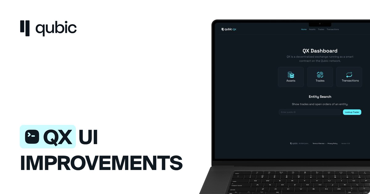 _Qubic_'s tweet photo. Qx User Interface Updated!

The Qx user interface has been updated and has a fresh look and is now easier to navigate!

The new 'official' UI has been created and is now hosted on https://t.co/cgEFR2AVUN. Users can use this page to track current status, all trades and transactions done on QX.

Functionality is the same as before but enhancements are planned. These upgrades are:

🔵Wallet integration to allow placing orders and trading 
🔵Further information like asset holder lists for smart contract assets. 

Thank you to Mio and Alex91 for this important work!