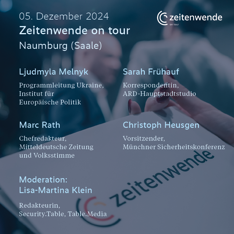 Munich Security Conference (@munsecconf) on Twitter photo In der 1000-jährigen Domstadt: Was denkt #Naumburg über die #Zeitenwende? Heute diskutieren wir mit <a href="/LjudmylaMelnyk/">Ljudmyla Melnyk</a>, <a href="/RathMarc/">Marc Rath</a>, <a href="/SarahFruehauf/">Sarah Frühauf</a> & @MSCheusgen, moderiert von <a href="/LisaMissLittle/">Lisa-Martina Klein</a> — kein Thema ist tabu.
Im 🧵 begleiten wir die Diskussion live. In der 1000-jährigen Domstadt: Was denkt #Naumburg über die #Zeitenwende? Heute diskutieren wir mit <a href="/LjudmylaMelnyk/">Ljudmyla Melnyk</a>, <a href="/RathMarc/">Marc Rath</a>, <a href="/SarahFruehauf/">Sarah Frühauf</a> & @MSCheusgen, moderiert von <a href="/LisaMissLittle/">Lisa-Martina Klein</a> — kein Thema ist tabu.
Im 🧵 begleiten wir die Diskussion live.
