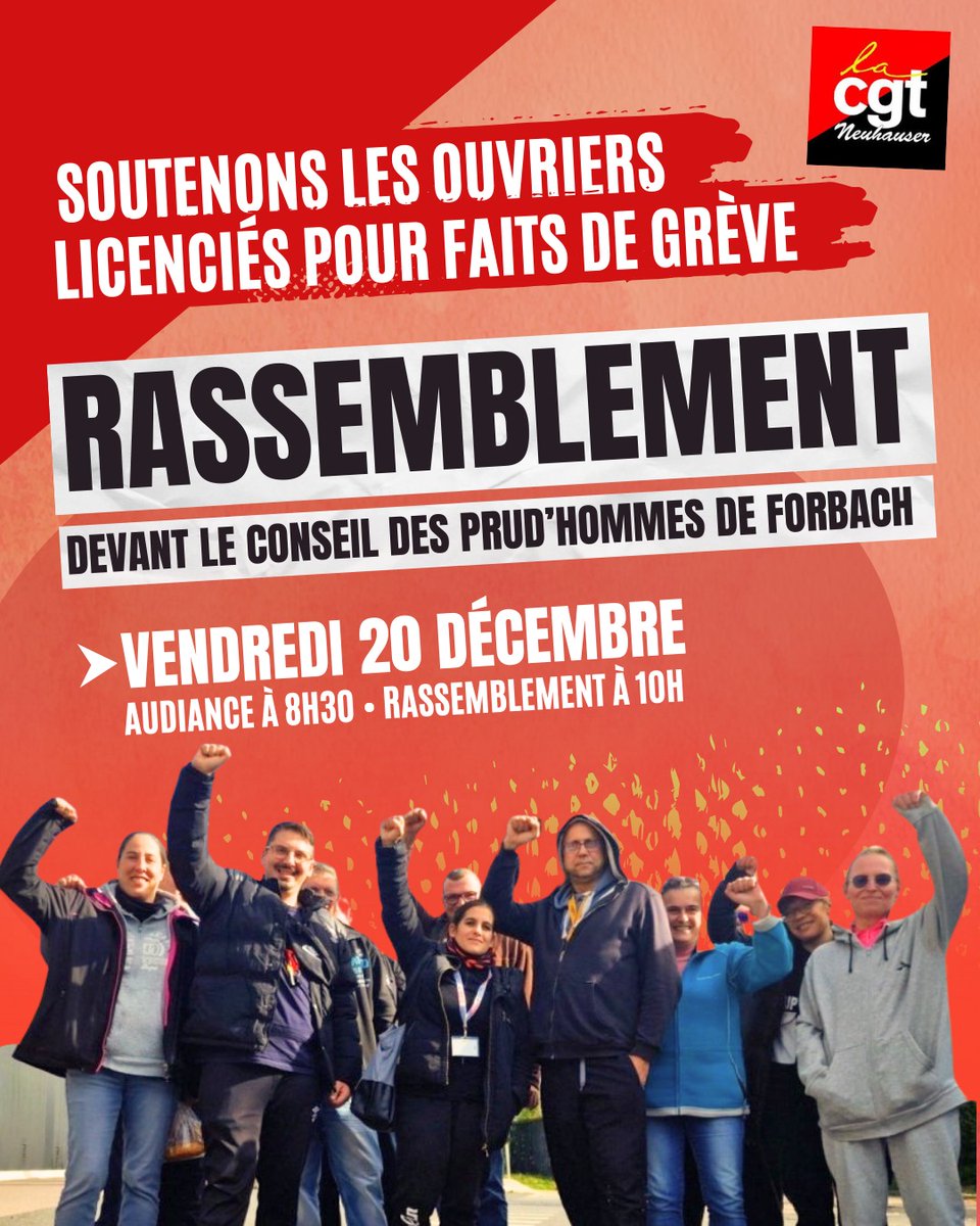 Vendredi 20 décembre à 8h30, soyons nombreux·ses devant les Prud'hommes de Forbach contre la répression des travailleurs grévistes par le groupe Invivo et pour la réintégration de Jean-Michel !