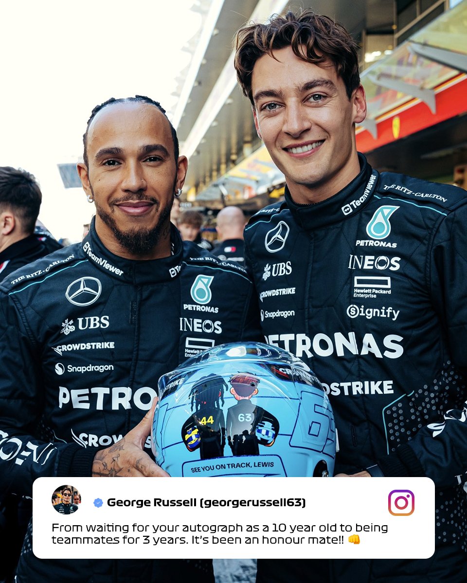 F1's tweet photo. George with a pitch-perfect tribute to Lewis 👌

#F1 #AbuDhabiGP @MercedesAMGF1 https://t.co/rqh09zGKIq