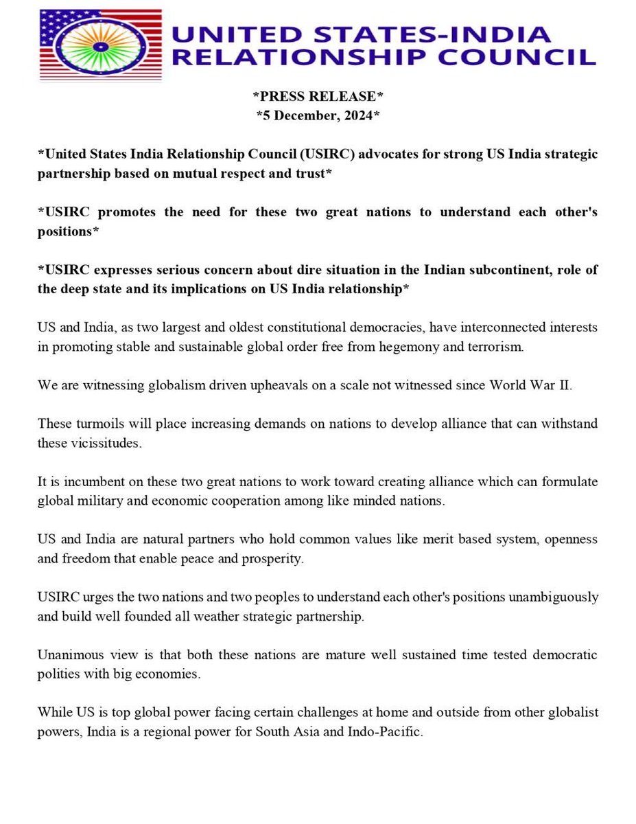 USIRCOnline's tweet image. @USIRCOnline expresses serious concern about dire situation in the Indian subcontinent, role of the deep state and its implications on US India relationship.
#Bangladesh