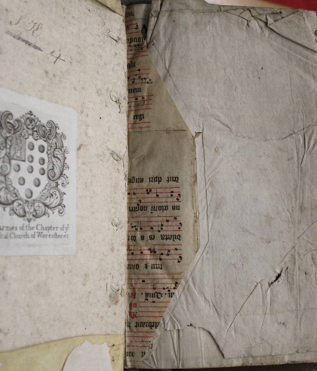 A couple of fragments of medieval music as bookbinder's waste in a post-medieval work by Antonio Montecatini on Aristotle's Politics published in 1594 at Ferrara (WCL SK4).