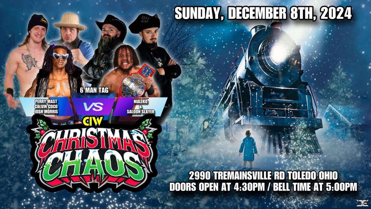 The reigning CIW National Champion returns to Toledo this Sunday December 8, 2024 in a 6-Man Tag Team Match. 

“War Ready” Maleko &amp; Saloon Slayers vs Calvin CoCo, Josh Morris, &amp; Perry Mast

CIW: Christmas Chaos
St. Clement Hall
Toledo, OH