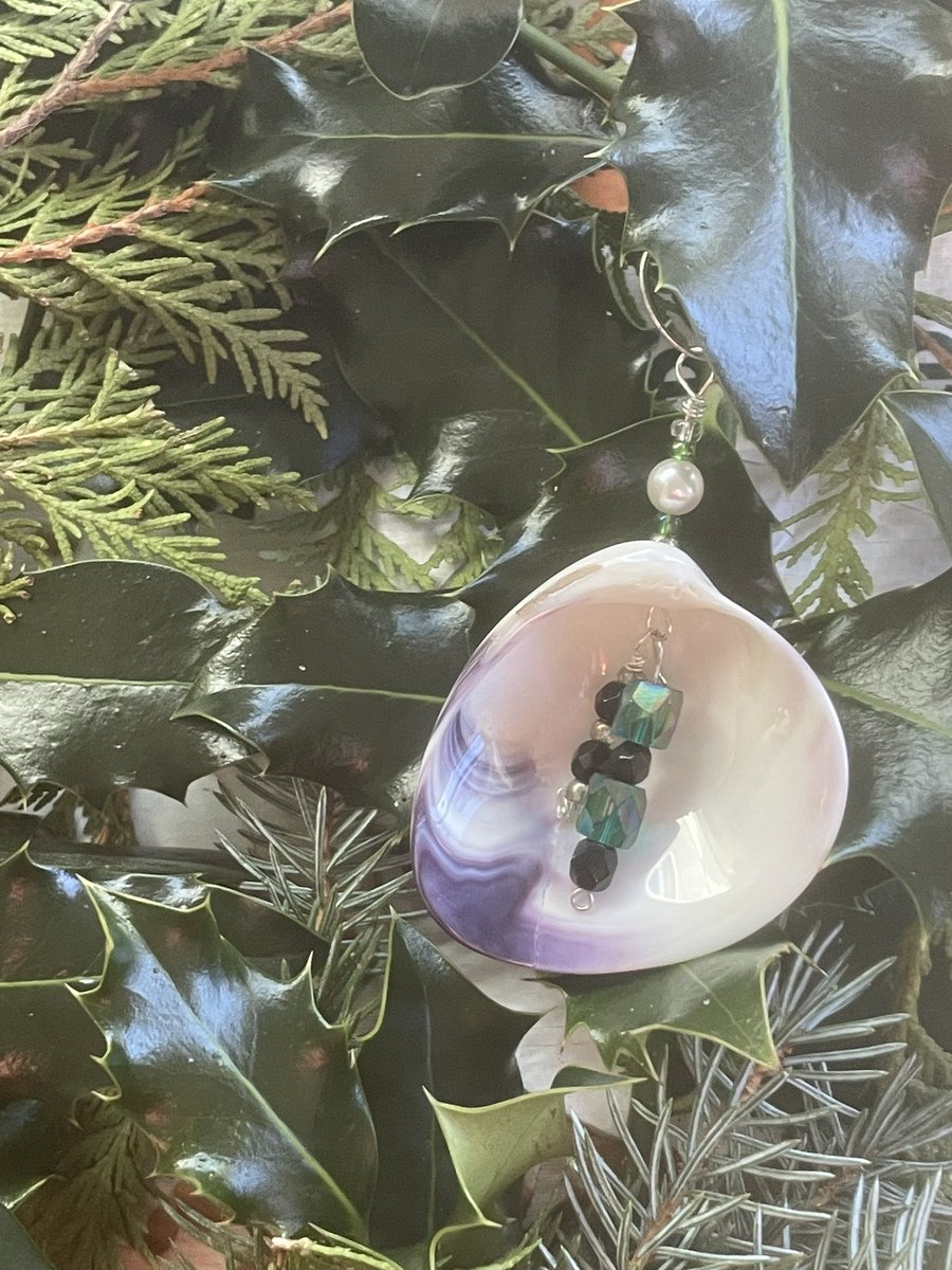 Pattycapecod's tweet photo. A brilliantly polished quahog shell made into a hanging Ornament. A gift from the sea and a Wellfleet. https://t.co/eRSU9dWMyV