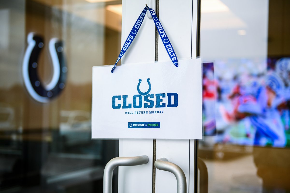 Colts's tweet photo. Closing up shop for a few days. 

Join in our fourth annual Bye Week Social Break – visit https://t.co/VjeJfuH0m9 for useful tools and mental health resources. 💚💙 https://t.co/yD6axeZ0PC