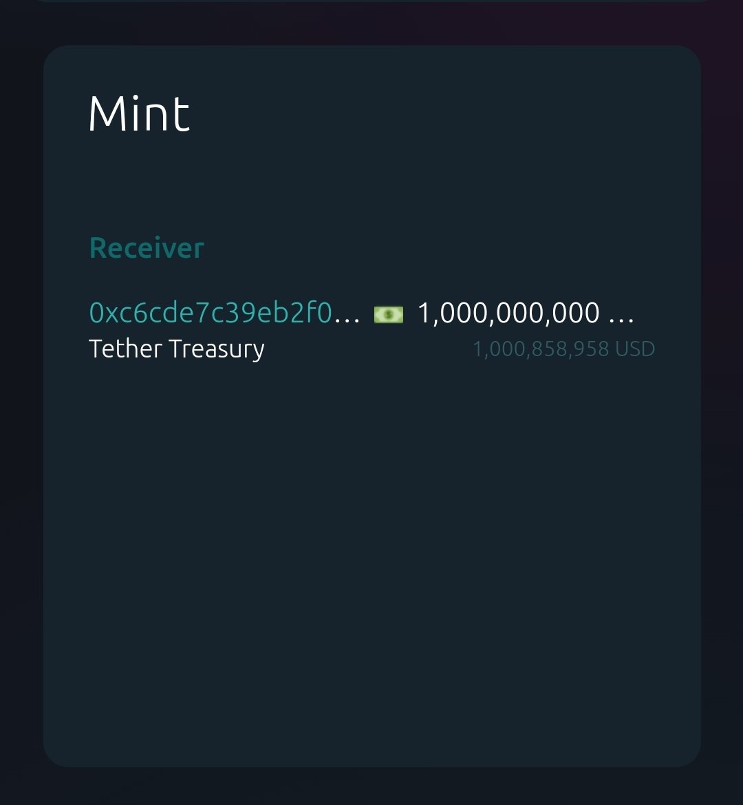 🚨 MINT ALERT: $1,000,000,000 $USDT minted on #Ethereum!