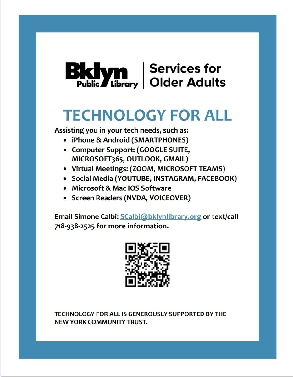 AMLesterChangNY's tweet image. Brooklyn Public Library&apos;s Technology for All initiative provides free access to devices, internet, and digital skills training, bridging the gap in our community&apos;s digital divide. Learn, grow, and thrive with BPL!
#technology4all