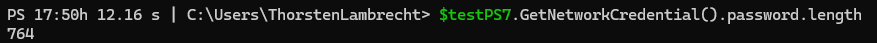 TIL: Powershell 5.1 has a limit of 255 chars for password field and will cut of longer string. Usecase: To Copy/Paste a JWT Token securely as input into a script and not having it somewhere in history or the code. PS7 does not have that limit! So added #requires #powershell