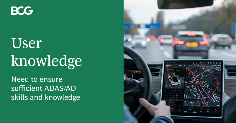 BCG's tweet photo. As the automotive industry accelerates toward full autonomy, ensuring the safe and scalable adoption of assisted and partially autonomous driving (Levels 2+/2++ and 3) is critical. Learn more about the DRIVE-A initiative, our collaboration with the World Economic Forum ⬇️