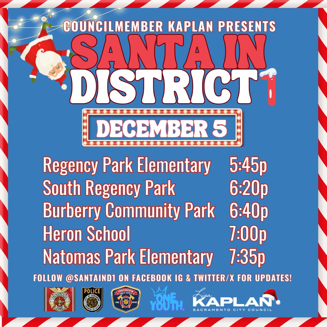 CM_LisaKaplan's tweet photo. Tonight Santa in D1 begins!! Night 2 is Sat. Follow along at @SantaInD1 for more information & where Santa is going to be. Join Team Kaplan for holiday cheer. See you tonight. #regencypark #burberry #heron #natomaspark #fire #police #santa https://t.co/yYfTGNlpt7