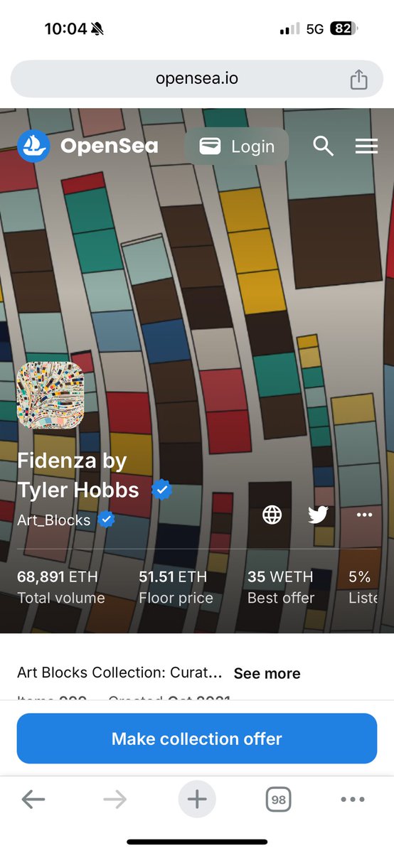 ACthecollector's tweet photo. I think @coinbase , other platforms/ exchanges should have a digital art budget like companies and buildings invest in public beautification. 

@coinbase and @moonshot could have Fidenza backgrounds on their UX and signal skin in the game with us. PR home run, and prettier. https://t.co/8mJs3bVTFl