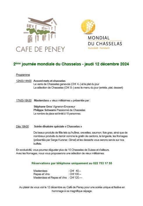 Masterclass  au café de Peney pour la journée mondiale du chasselas le jeudi 12 décembre.