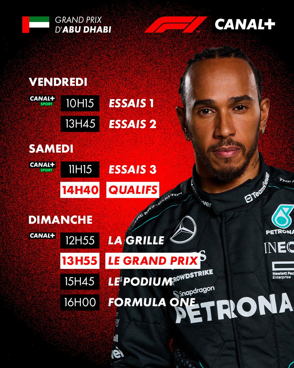 Julien_FEBREAU's tweet photo. 💥ALERTE PROGRAMME💥

Dernier Rendez-Vous de la saison ce week-end à #AbuDhabi !! 🏎️🏁🇦🇪

Au menu sur les Antennes @canalplus... #F1, #F2 et #F1Academy !!

#RDVauDernierVirage #AbuDhabiGP https://t.co/uFEj09VPsq