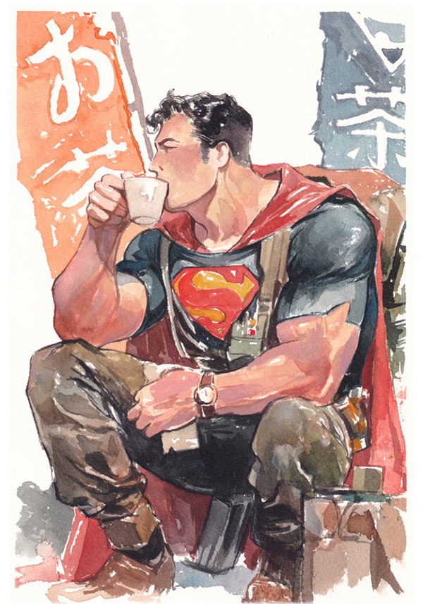 Itoscaresme's tweet photo. Fortunate Son (#Superman) A throwback watercolor Clark enjoying a tea #茶 break from some recent fighting.  

https://t.co/GzsMRwAdjE for some of my originals and prints    #watercolor #水彩 #水彩画 #art #watercolor #comics #painting #dc #marvel #お茶　@ZackSnyder https://t.co/zm8OlS7B98