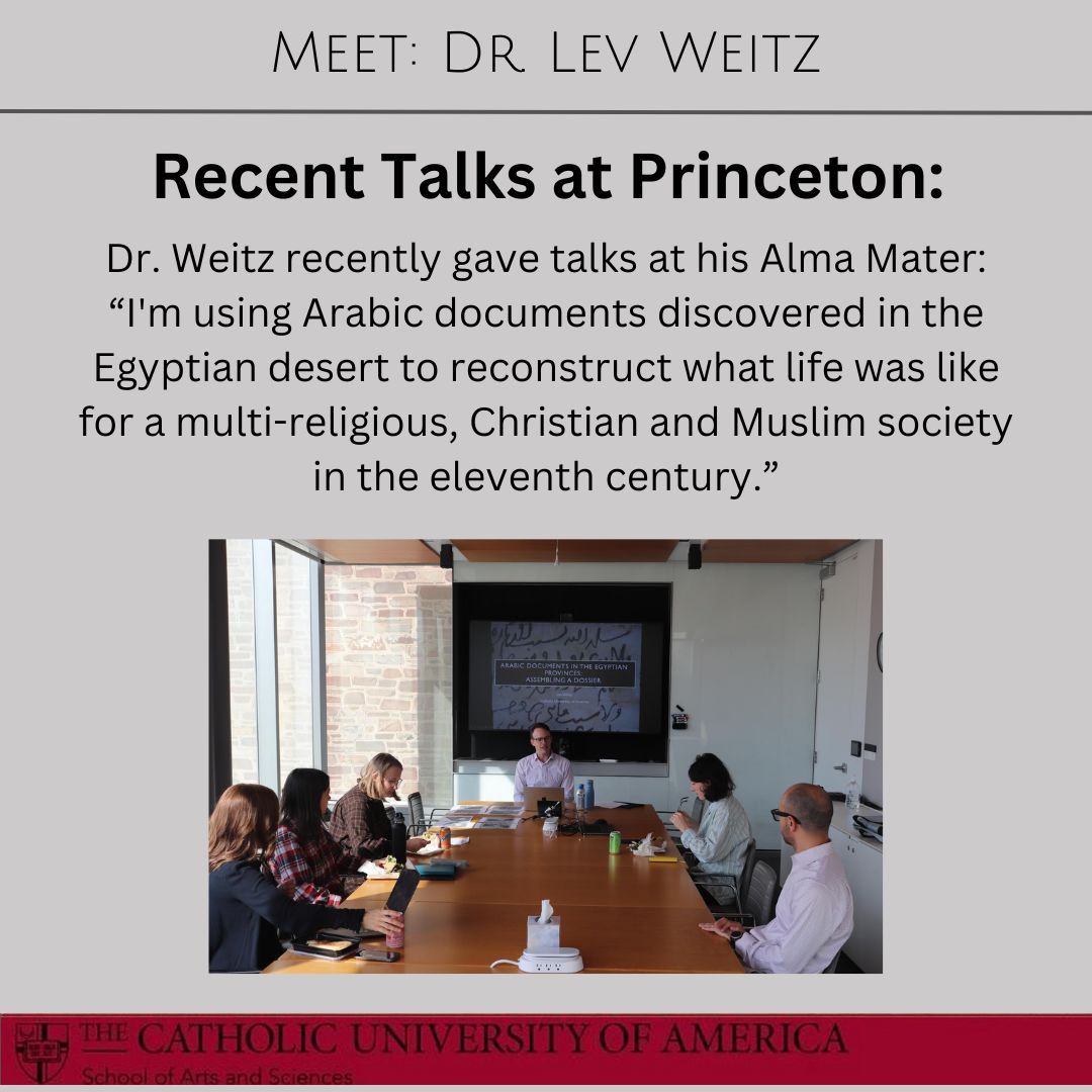 CUArtSci's tweet image. #FacultyHighlight: Meet Dr. Weitz! Dr. Weitz is a professor of History and Director of the Islamic World Studies program. He recently gave a lecture and two workshops about his recent research at Princeton University.

#CatholicUniversity #ThisIsCatholicU @CatholicUHist