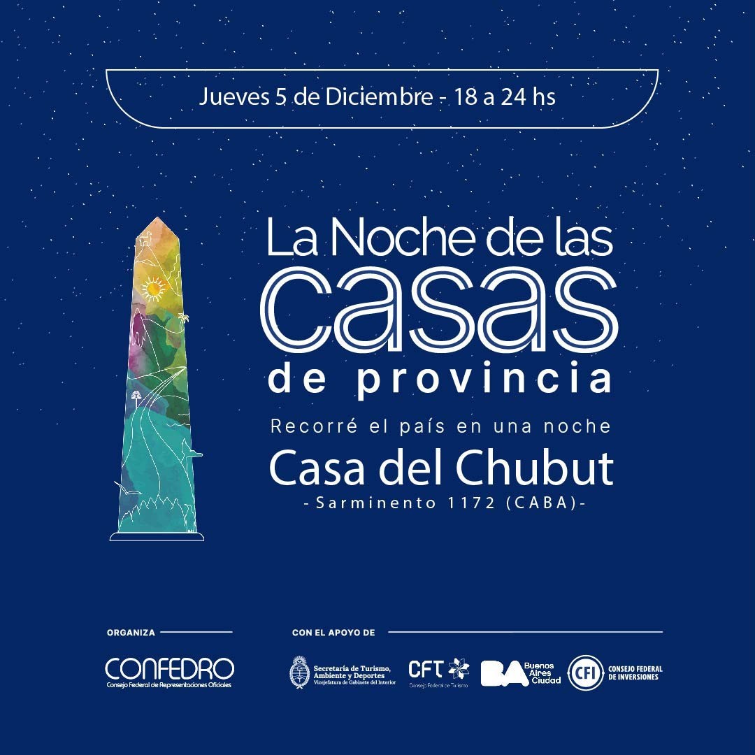 Chubut exhibe sus atractivos turísticos y culturales en la Noche de las Casas de Provincia en Buenos Aires

Hoy jueves 5 entre las 18 y 24 horas durante una jornada en la que se mostrará la amplia oferta artística, gastronómica, turística y cultural que tiene el país.