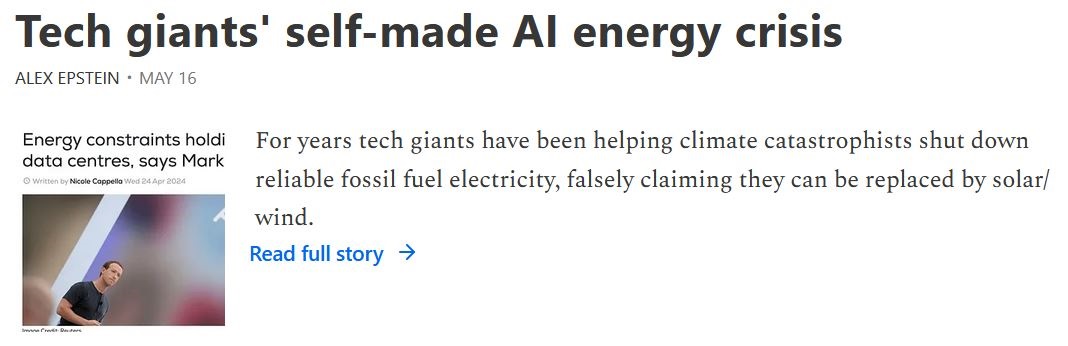 AlexEpstein's tweet photo. “Across America, the power grid is in decline due to policies that reward unreliable electricity, prematurely shut down coal plants, criminalize nuclear, and force EV use.”
https://t.co/uUxvjm6lam https://t.co/5e2QkxGpGA