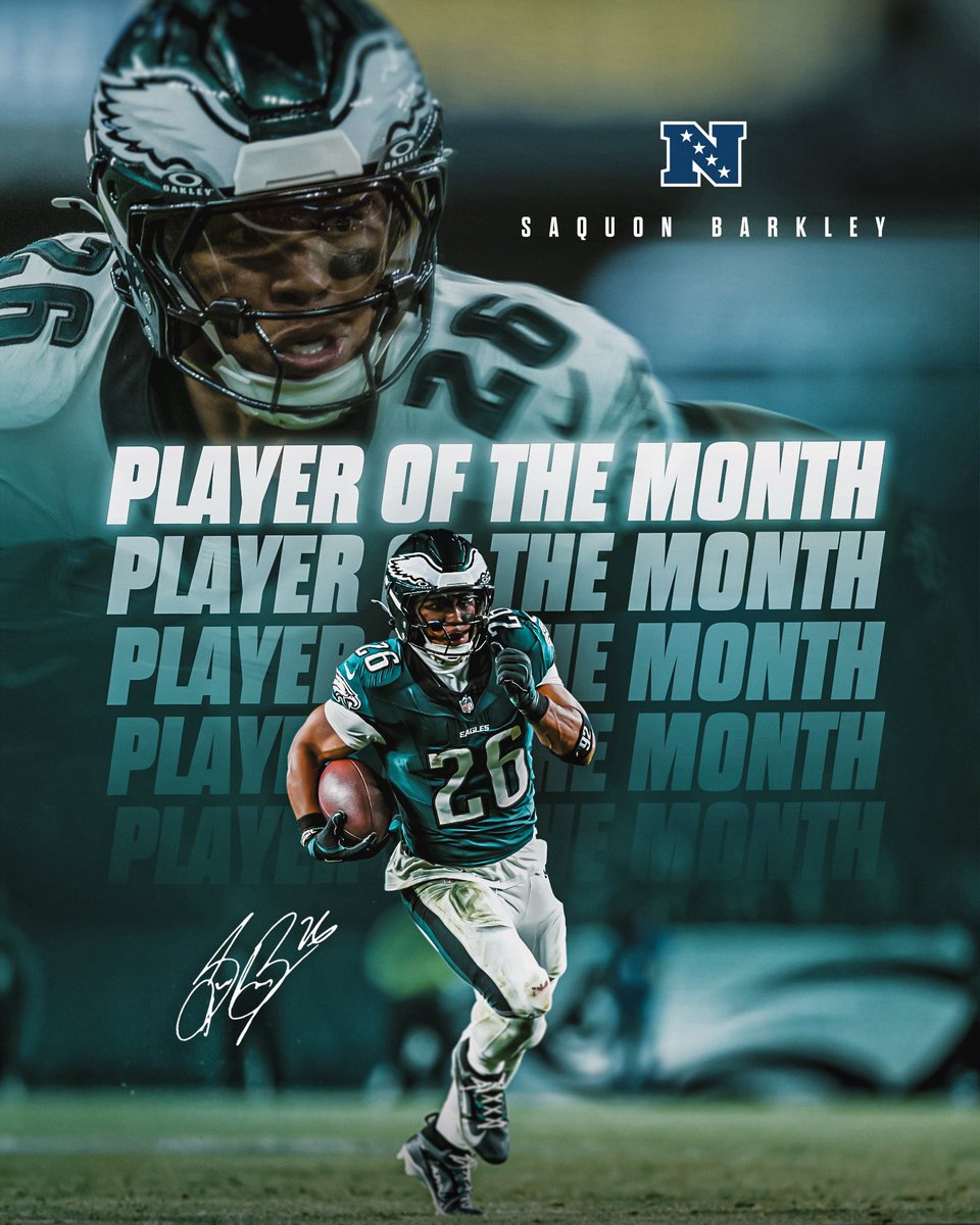 Eagles's tweet image. You're never gonna believe it! Saquon Barkley is your NFC Offensive Player of the Month! 

*Acts shocked*