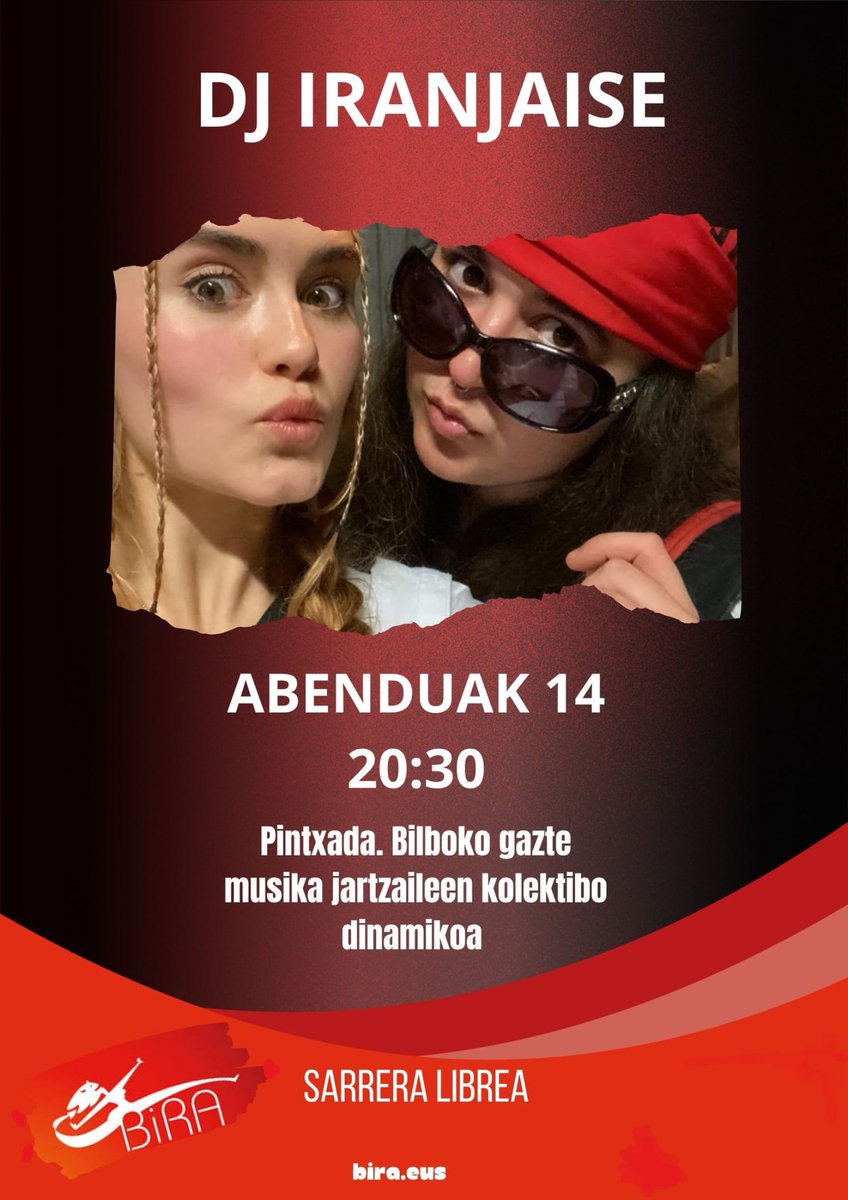 BIRA_Kultura's tweet photo. Abenduak 14 larunbata 20:30

DJ IRANJAISE
#pintxada
Bilboko gazte musika jartzaileen kolektibo dinamikoa 

Sarrera librea https://t.co/QuAhAZ8iu7