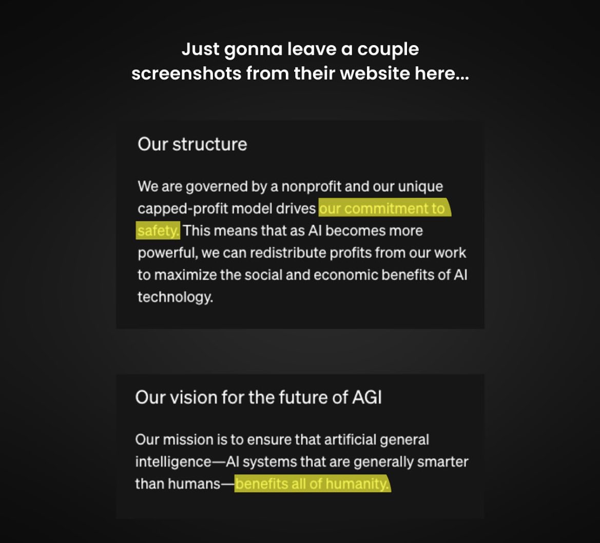 Day 1: 
<a href="/OpenAI/">OpenAI</a> partners with <a href="/anduriltech/">Anduril Industries</a> to supply AI to the US military.

I guess that your commitment to safety turned out to be like the one to remain nonprofit