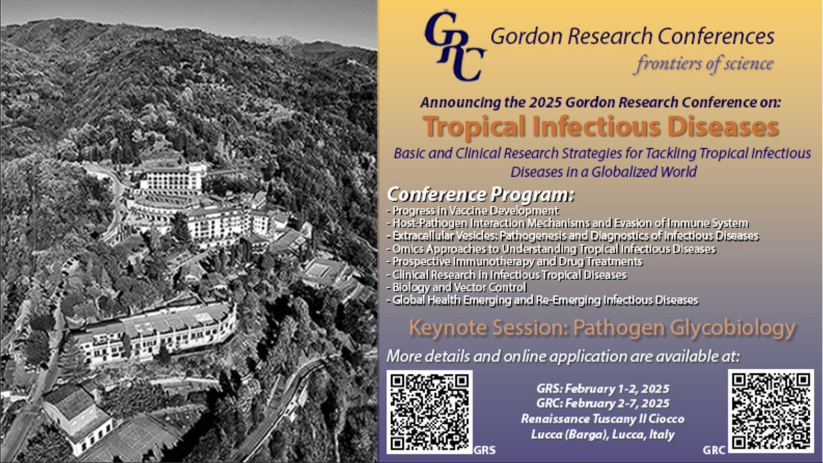 British Society for Parasitology (@bspparasitology) on Twitter photo 🚨 <a href="/GordonConf/">Gordon Research Conferences</a> in Tropical Infectious Diseases 2025
- Lucca, Italy 2025
- 1-2 Feb '25: Gordon Research Seminar specifically for ECRs! More details at: tinyurl.com/27ucssd
- 2-7 Feb '25: Full conference on Tackling Tropical Infectious Diseases: tinyurl.com/4rz33u9f 🚨 <a href="/GordonConf/">Gordon Research Conferences</a> in Tropical Infectious Diseases 2025
- Lucca, Italy 2025
- 1-2 Feb '25: Gordon Research Seminar specifically for ECRs! More details at: tinyurl.com/27ucssd
- 2-7 Feb '25: Full conference on Tackling Tropical Infectious Diseases: tinyurl.com/4rz33u9f