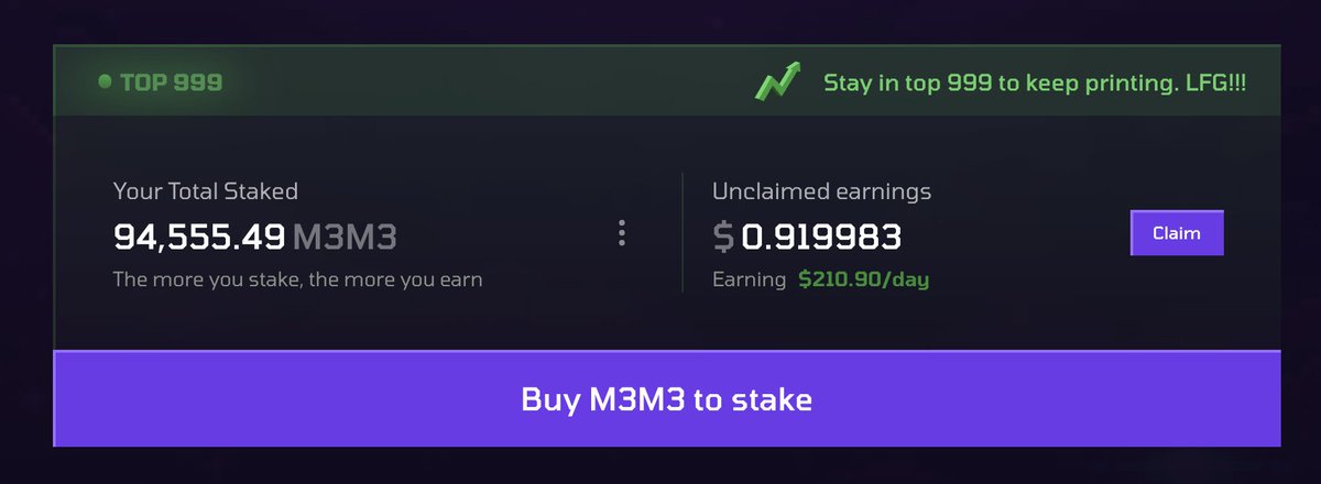 Daily income $210 by $m3m3 staking...

<a href="/MeteoraAG/">Meteora</a> built different...

Lets go <a href="/WEAREM3M3_/">M3M3</a> <3