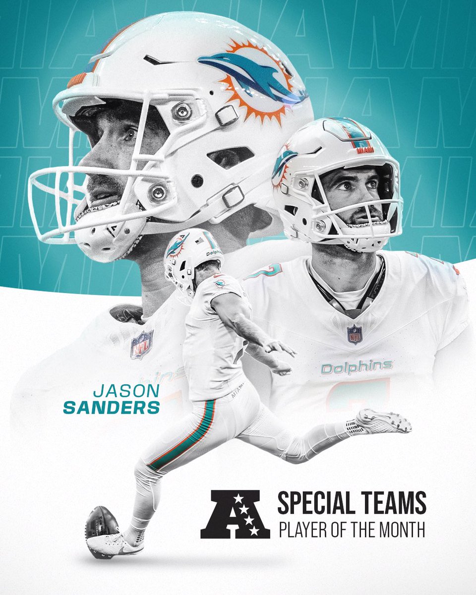 MiamiDolphins's tweet photo. 10-for-10 in November.

@jasonsanderss is your AFC Special Teams Player of the Month! 🙌 https://t.co/vN6RjBggNI