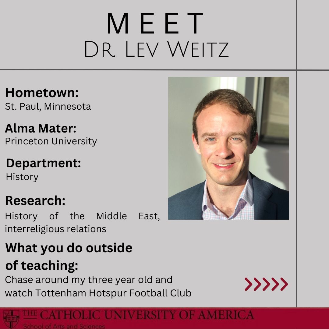 CUArtSci's tweet image. #FacultyHighlight: Meet Dr. Weitz! Dr. Weitz is a professor of History and Director of the Islamic World Studies program. He recently gave a lecture and two workshops about his recent research at Princeton University.

#CatholicUniversity #ThisIsCatholicU @CatholicUHist