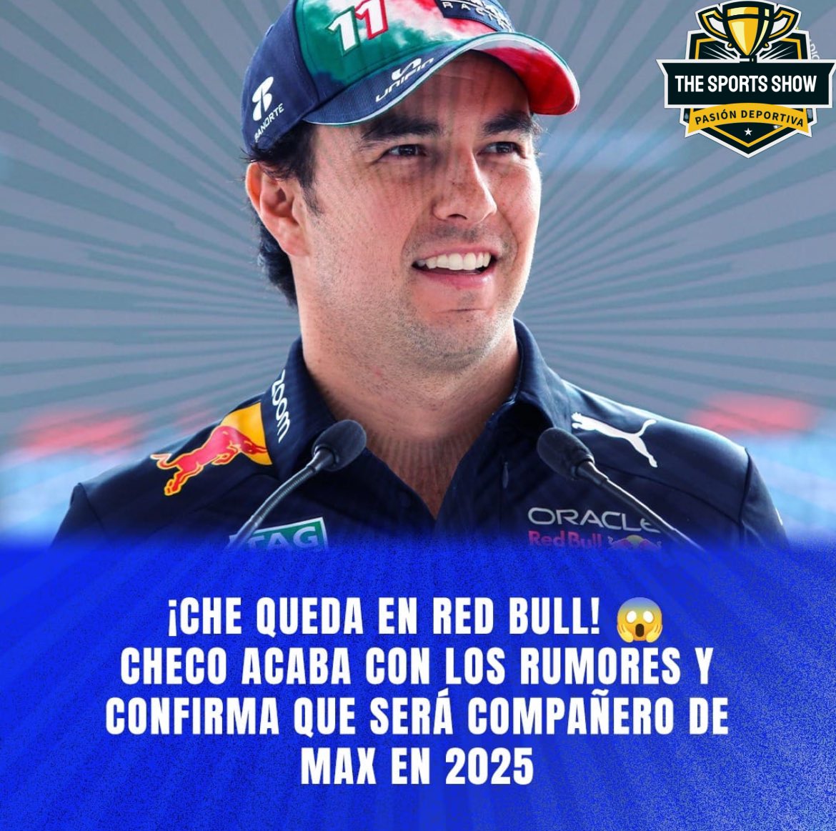 TSS_Deportes's tweet photo. Como ya se los había adelantado, Jueves, pero uno bueno. ¡Checo Pérez confirmó que se queda en Red Bull! 🤭

El mexicano, tan tranquilo como siempre, reveló que su asiento está seguro porque hará valer su contrato. Aunque confesó que sí leyó todos los rumores. 😡 https://t.co/AY7DAHUPcE