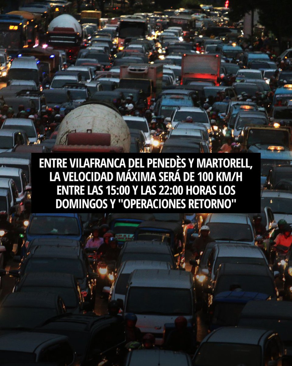 TranscardES's tweet photo. ⚠️ ¡Atención transportistas! En la AP-7 (Vilafranca-Martorell), los domingos y "operaciones retorno" 🕒 (15:00-22:00) la velocidad máxima es 100 km/h (km 180-190 en Subirats).

🚗 Resto de la semana: 120 km/h salvo carril adicional (100 km/h) o izquierdo (80 km/h) 🚛 https://t.co/B0tW7ntKi0