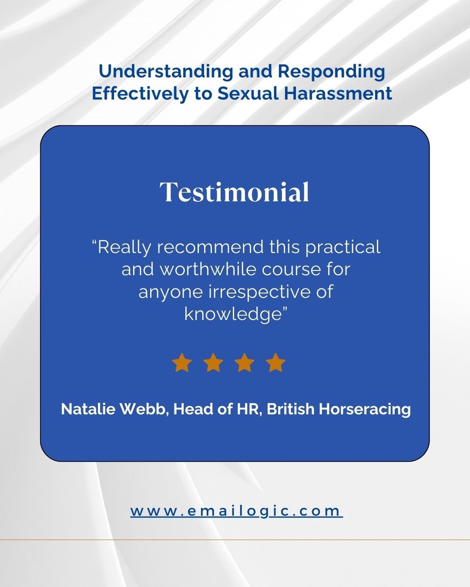 Emailogic's tweet photo. We are thrilled to share feedback we received from delegates who attended our "Understanding and Responding Effectively to Sexual Harassment" course. https://t.co/MWT0HxqqMC
