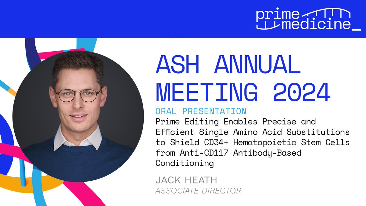 We're headed to San Diego this week for #ASH24, where Associate Director Jack Heath will give an oral presentation on new research on Prime Editing's broad potential capabilities. Find details below and read the full abstract here. ash.confex.com/ash/2024/webpr…