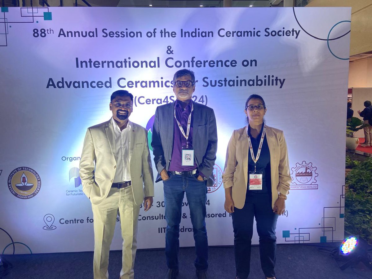 We recently participated in the international conference on ADVANCED CERAMICS FOR SUSTAINABILITY (Cera4S 2024) held at IIT Madras. Our leaders Suraj Rengarajan and Gopi Chandran shared their valuable insights in exploring cutting-edge advancements. 

#makepossibleabetterfuture