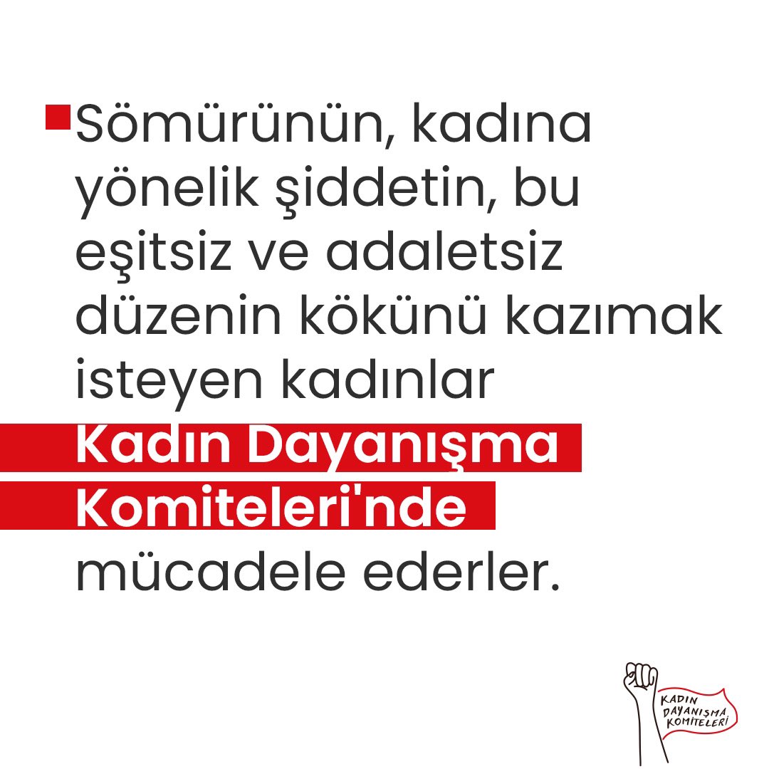 kadindayanismak's tweet photo. 🔴 Kadın Dayanışma Komiteleri Seni Çağırıyor

Bizler, Kadın Dayanışma Komiteleri'nde mücadele ile değişir, güçlenir, nefes alır, özgürleşiriz. Ne bugünkü kavgamızı sakınır ne sosyalizm düşümüzden cayarız.

Kadınlara çaresiz, yalnız, güçsüz hissettiren, bizi sömüren bu düzeni değiştirmek için #yalnızolma KDK’lı ol: https://t.co/Ygu1OmDwRl

Kadınların Mücadele ve Dayanışma Manifestosu👇