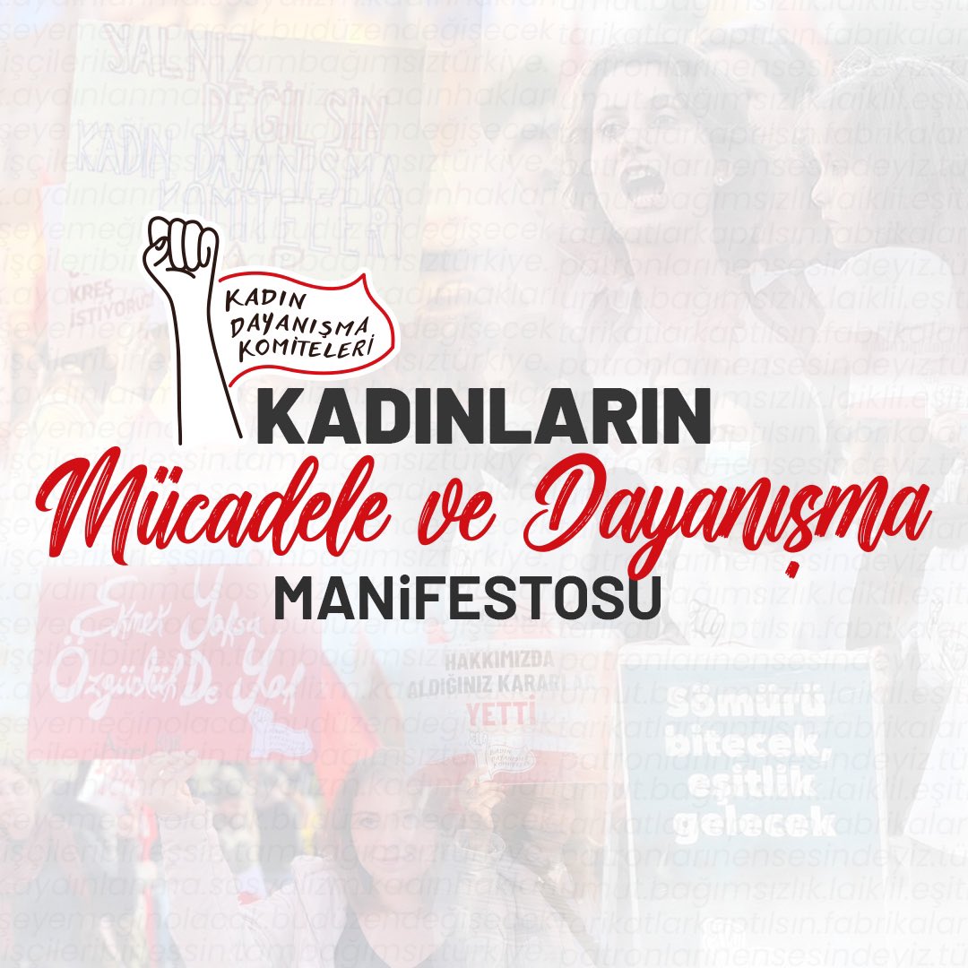 kadindayanismak's tweet photo. 🔴 Kadın Dayanışma Komiteleri Seni Çağırıyor

Bizler, Kadın Dayanışma Komiteleri'nde mücadele ile değişir, güçlenir, nefes alır, özgürleşiriz. Ne bugünkü kavgamızı sakınır ne sosyalizm düşümüzden cayarız.

Kadınlara çaresiz, yalnız, güçsüz hissettiren, bizi sömüren bu düzeni değiştirmek için #yalnızolma KDK’lı ol: https://t.co/Ygu1OmDwRl

Kadınların Mücadele ve Dayanışma Manifestosu👇