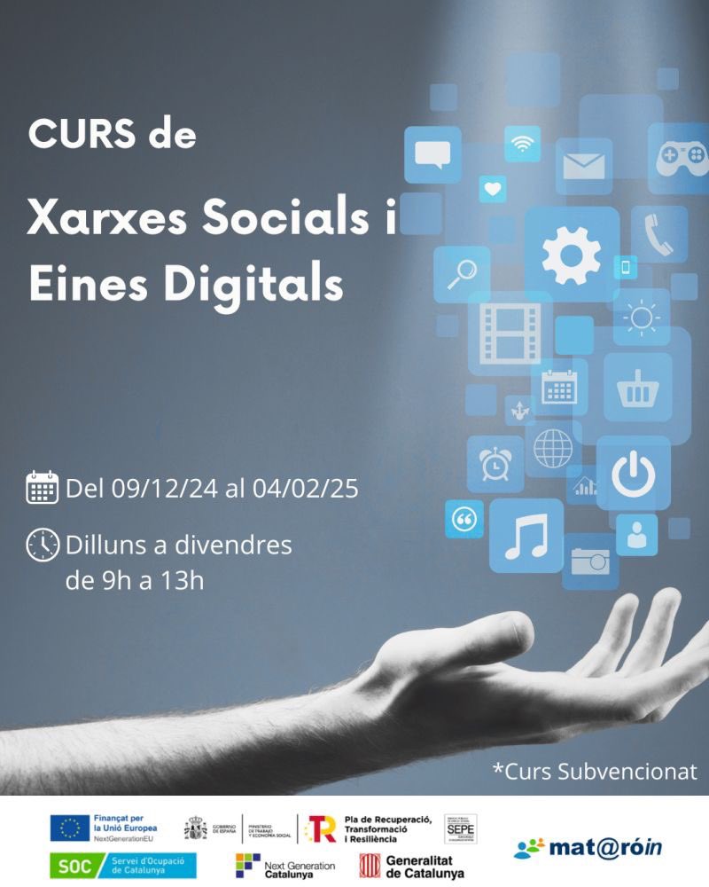 ⚠️Darreres places: 
Inscriu-te! Gratuït per a persones en situació d’atur. Presencial a #Mataró

👉 trainingtutor.net/es/curso/redes…

#xarxessocials #einesdigitals