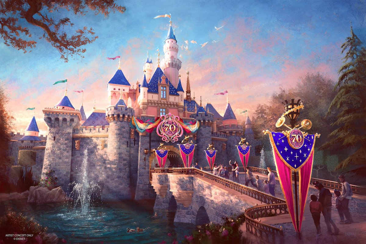 ScottGustin's tweet photo. NEW: Disneyland Resort shared a rendering of Sleeping Beauty Castle for Disneyland's 70th. https://t.co/UlhTSX9Ipb