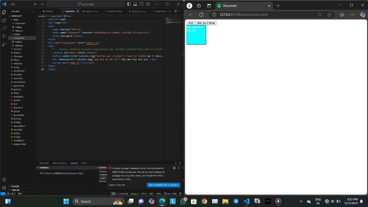 shubhiihunk's tweet image. Day 5 of #WinterArc 🎯 🎅
Today’s Progress:
✨ Events
🎛️ Event Handling
📩 Event Object
🎧 Event Listeners
#JavaScriptJourney #FrontEndDevelopment
