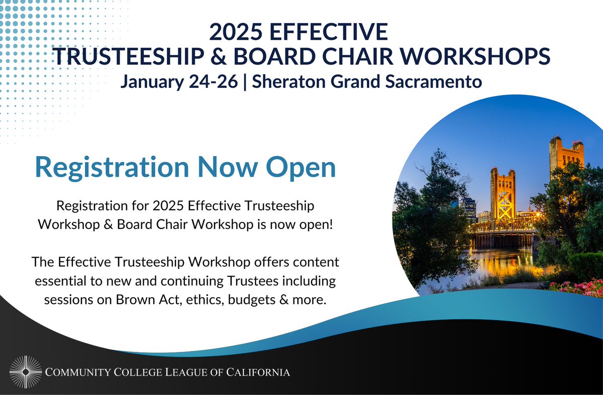 Registration is now open for the 2025 Effective Trusteeship and Board Chair Workshops! bit.ly/3ZABieB
The Effective Trustee Workshop is a professional development opportunity for new and returning trustees Register Today!