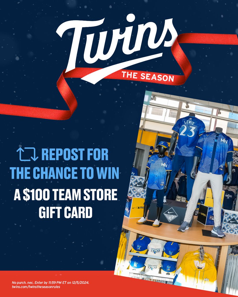 On the last day of Twins the Season we’re giving away a $100 team store gift card! Repost now for your chance to win!

See Official Rules twins.com/twinstheseason