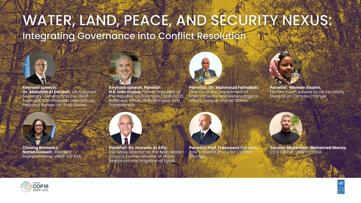As we convene on Governance Day UNCCD COP16Riyadh  we’re honored to host the side event, “Water, Land, Peace, and Security Nexus: Integrating Governance into Conflict Resolution.”

📅 When: 6th December 2024
⏰ Time: 14:00 – 15:30
📍 Where: Pavilion 4, Green Zone, COP16